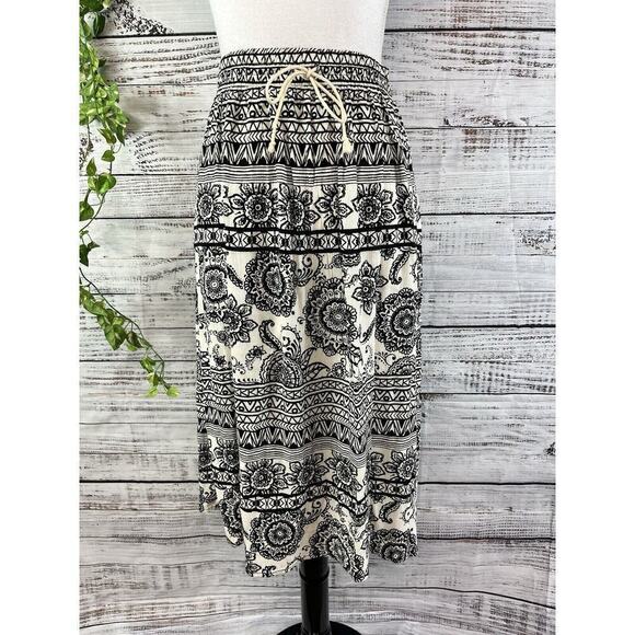 L.A. Harts Skirt size Small Black White Paisley Retro Flowers Hippie Midi Boho - Picture 2 of 13